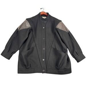 Bryant Park Mens Black 100% Pure New Wool Ostrich Leather Trim Jacket Coat 24‎